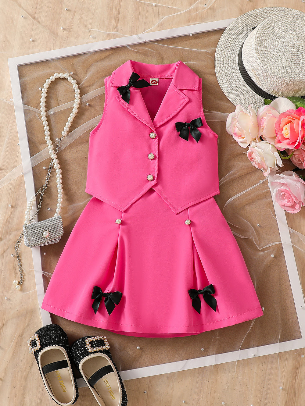 hot-selling  export fashion two-piece set: sweet & cool vest with bow and a-line skirt
