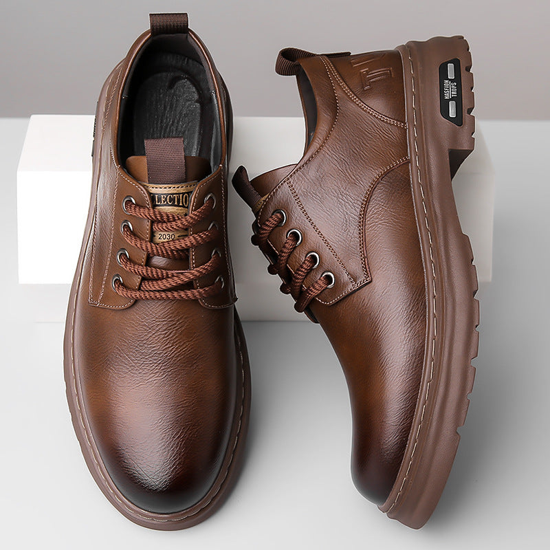 2026 spring/autumn new men's handmade casual leather shoes - vintage work boots style, wide toe, durable lace-up leather shoes for men