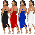 X5657 cross-border new arrival: solid color sexy camisole cutout zipper maxi dress with slit - perfect for  and