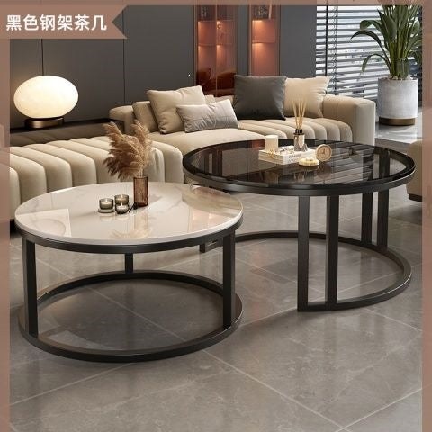 Rock slab coffee table accessible luxury modern casual round small apartment tea table living room for home tea table new arrival normcore marble