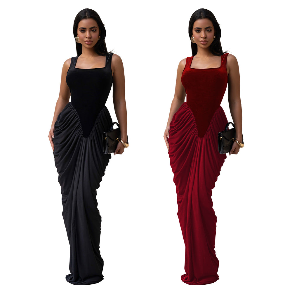 C7582 cross-border   fashion women's elegant waist-cinching backless sleeveless bodycon dress