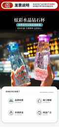 Crystal diamond cup glass with lid - trendy, high-value, creative rhombus gift cup - portable tumbler