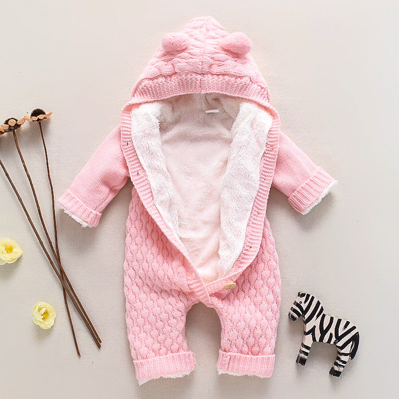 Baby knitting one-piece hoodie spring & fallnewborn clothing male and female baby sweater cute heattech romper 03