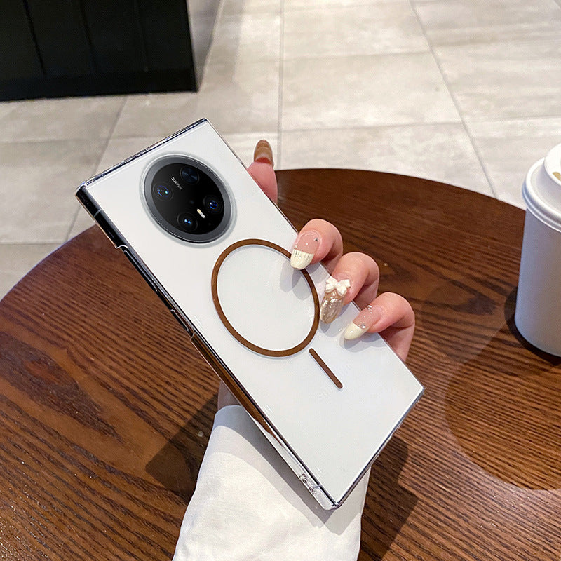 Suitable for huawei mate70pro transparent mobile phone case mate60 thin ring magnetic high transparency trendy anti-fall pc case new