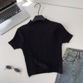 Retrowork clothing style half turtleneck knitting short-sleeved cardigan women's summer age-reducing silmslimming lookeasiest for matchsweatertops