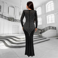 C7139 cross-border   fashion women's long-sleeve bodycon dress with rhinestone detailing - sexy and figure-flattering