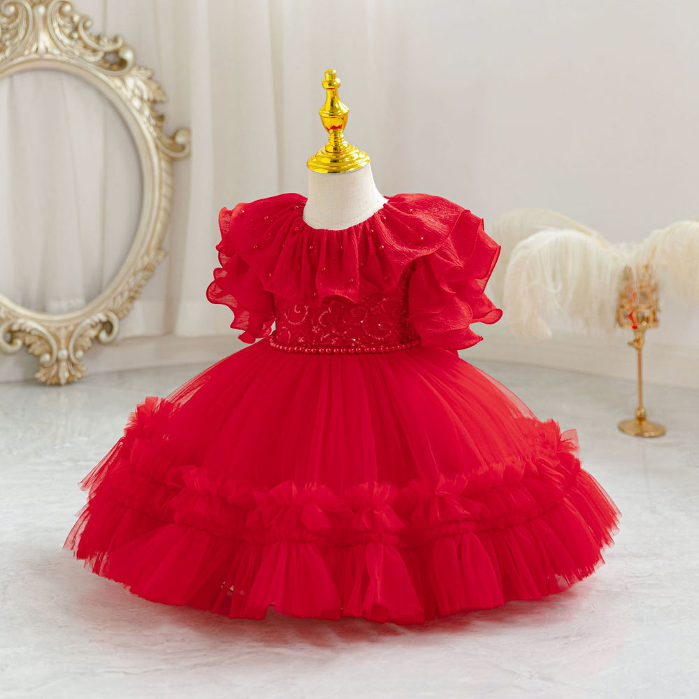 New arrival kids dress beads wedding dress princess cake dress baby girl birthday party dress kids dress