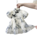 Girl cheongsam dress summer new elegant baby girl chinese style ink retro dress skirt puff sleeve trendy
