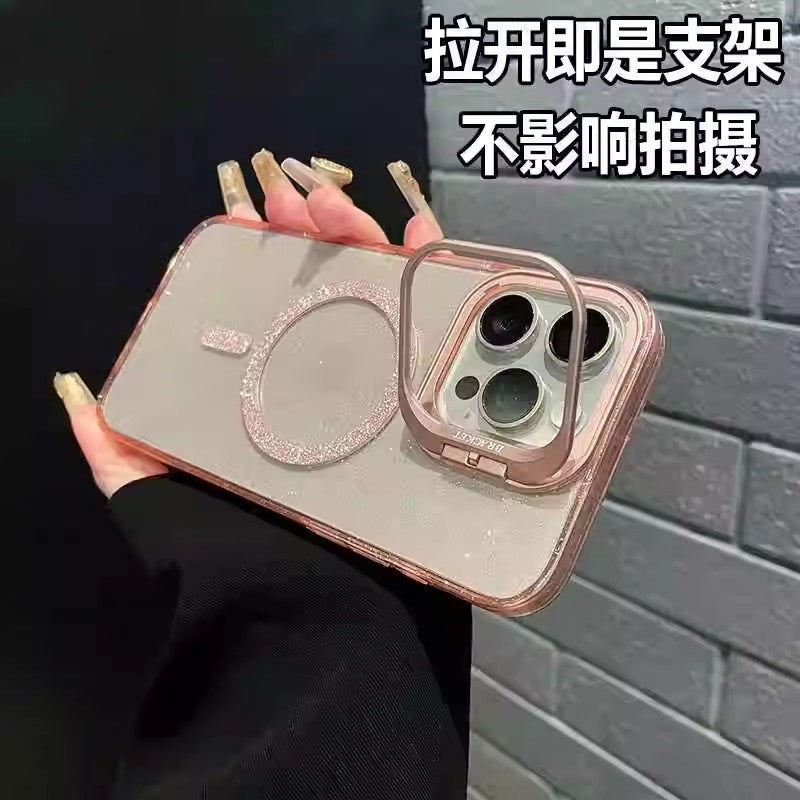 Lens holder suitable for iphone apple 17 mobile phone case transparent glitter magnetic 15/16pro anti-fall protective case