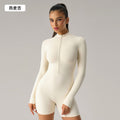 European and american zipper long sleeve bodysuit fitness activewear sexy tight peach butt yoga suit women dlt003