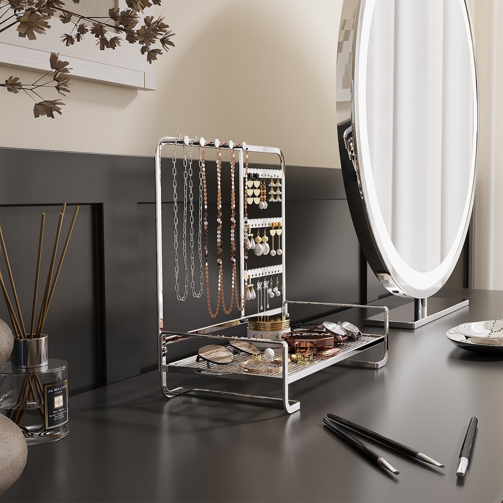 Cross-border jewelry display stand, jewelry storage rack, necklace, bracelet rack, wrought iron ring tray, earrings, earrings, hanger.
