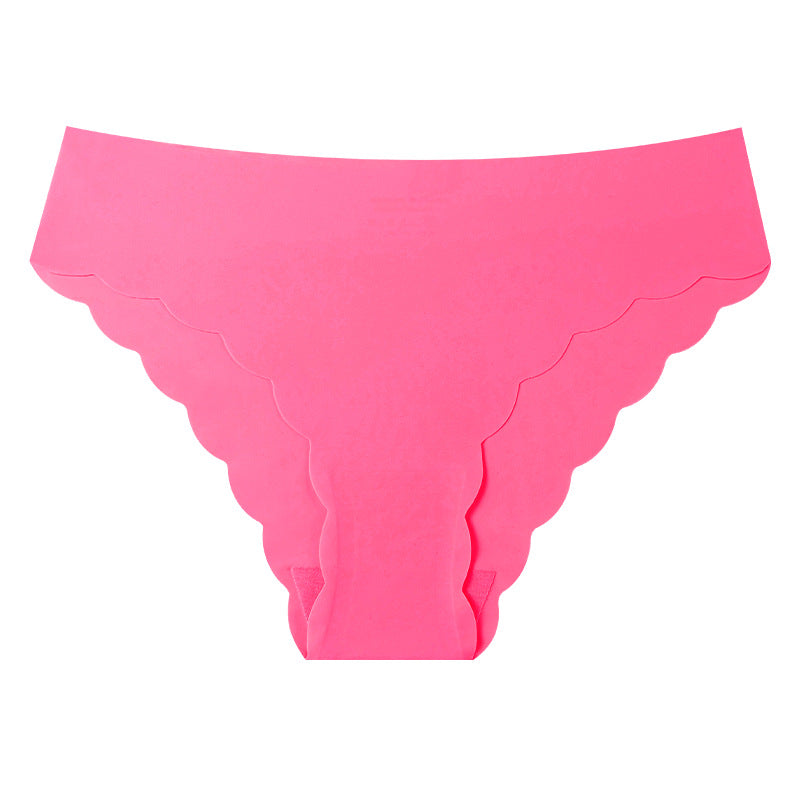 export plus size ice silk invisible women's seamless panties, wavy edge low-rise pure desire nylon briefs