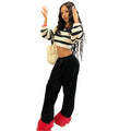 European and american cross-border women's apparel:  winter new arrivals - women's sexy backless tie-up striped patchwork sweater top