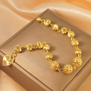 Women's elegance 24k gold plated copper bracelet, artificial zircon and heart pendant - party and vacation accessories