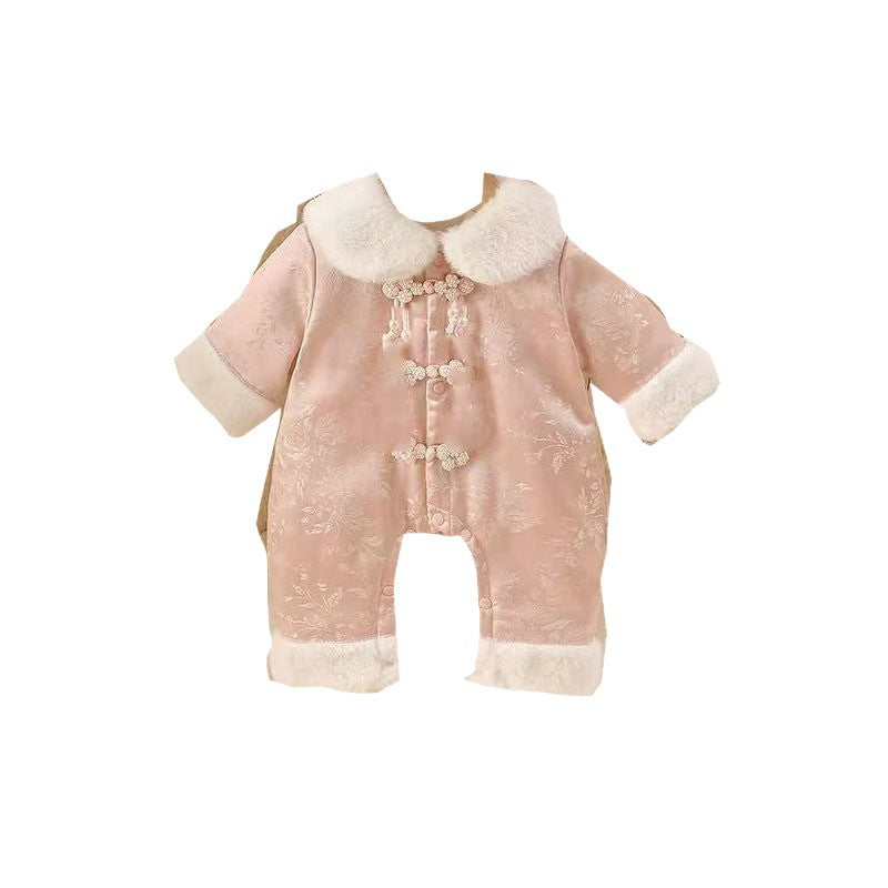 Fall and winter chinoiserieoutwear jumpsuit baby fleece-lined baby khakioutwear lady heattech newborn one-year-old dress