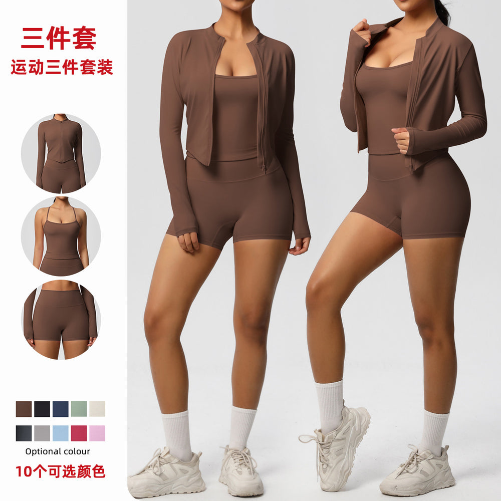 New arrival: solid color brushed microfiber seamless breathable tank top yoga set - 3-piece activewear set for women (running & fitness)