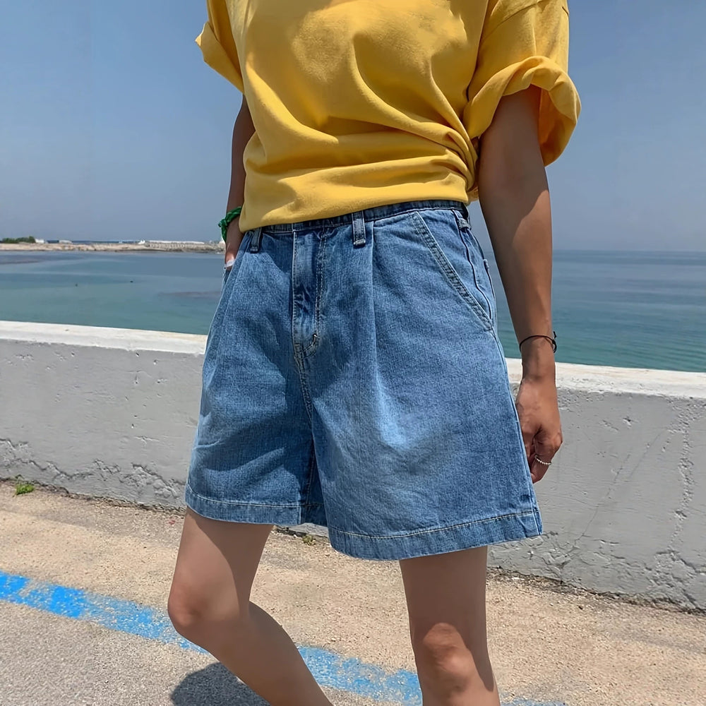 Amazon  hot selling denim shorts women's summer ins trendy straight leg cropped shorts washed fashion denim shorts