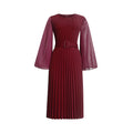 Aliexpress  new long sleeve midi solid color dress african women's plus size pleated skirt with belt