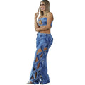 European and american style women's denim set -  cross-border fashion: sexy tie-up bandeau top with cutout high-waisted pants