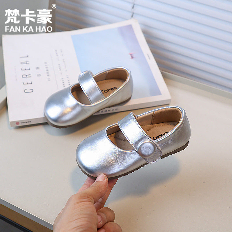 Vancahao fashionable and stylish girls' british-inspired leather shoes, new autumn  korean style soft-soled flats for children