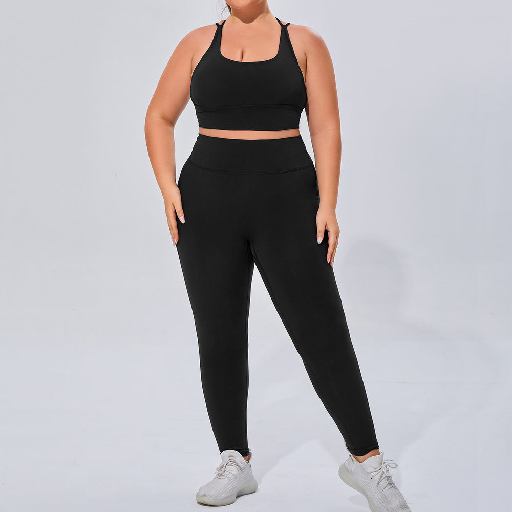 European and american plus size women's activewear set - barely there, high-stretch, breathable yoga outfit two-piece cross-border fitness set