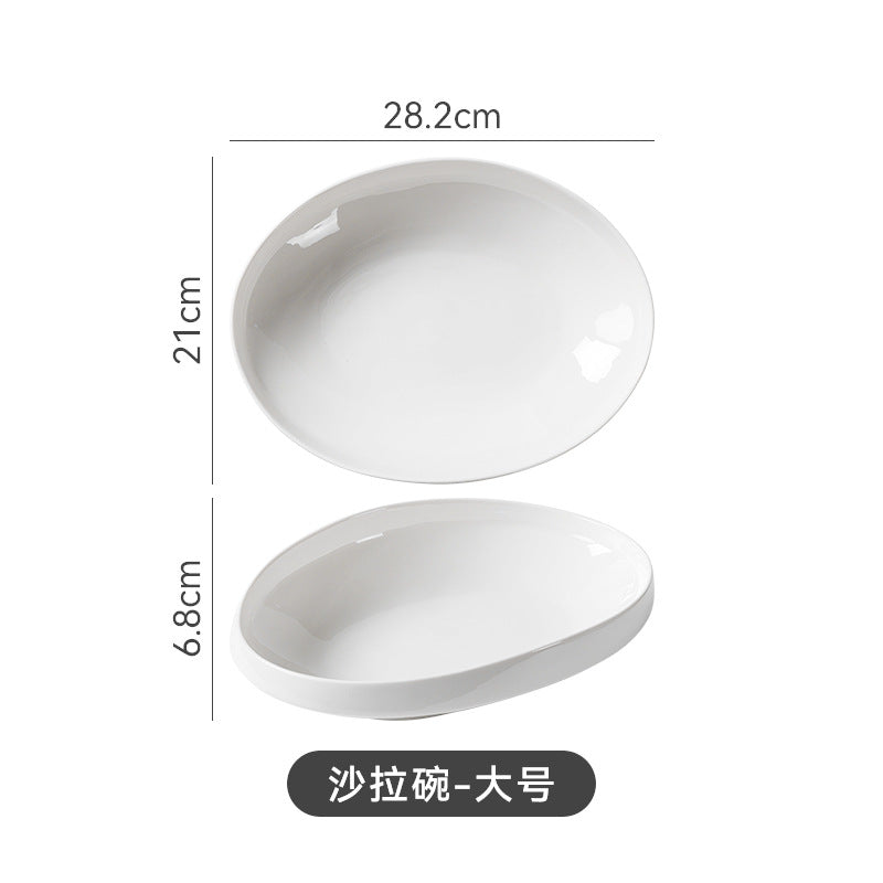 Scandinaviancasual style pure white ceramic salad bowl for home cold dish western food plate hotel business ceramic dessert pasta bowl