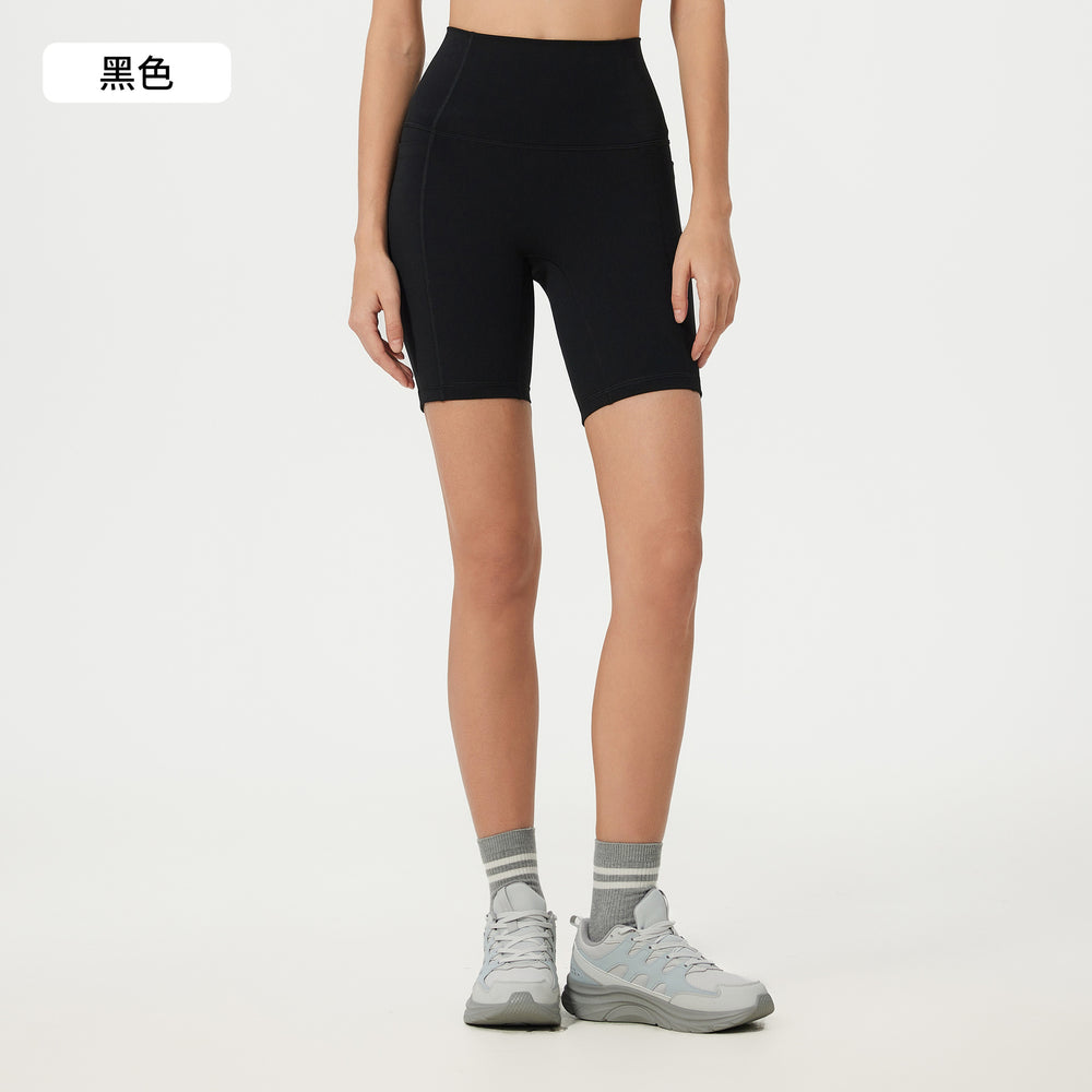 High-waisted tummy control yoga shorts with side pockets - seamless, nude feel, shaping, no t-line, workout fitness shorts d25035
