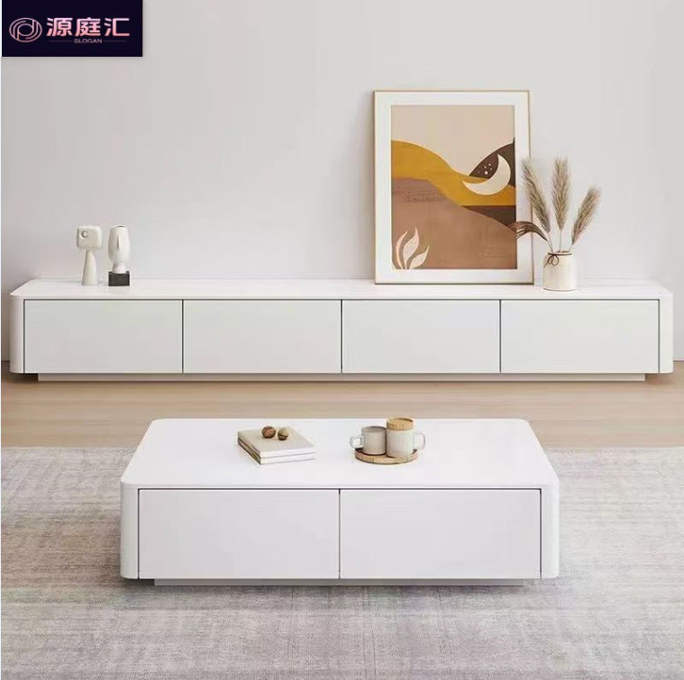 Pure solid wood tv cabinet rock slab floor-standing cabinet gray and white paint casualelegantaccessible luxury practical small apartment floor cabinet