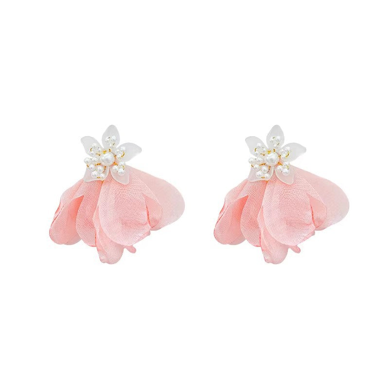 Spring floral chiffon mesh blue flower earrings - ethereal, sweet, and dopamine-boosting studs for women