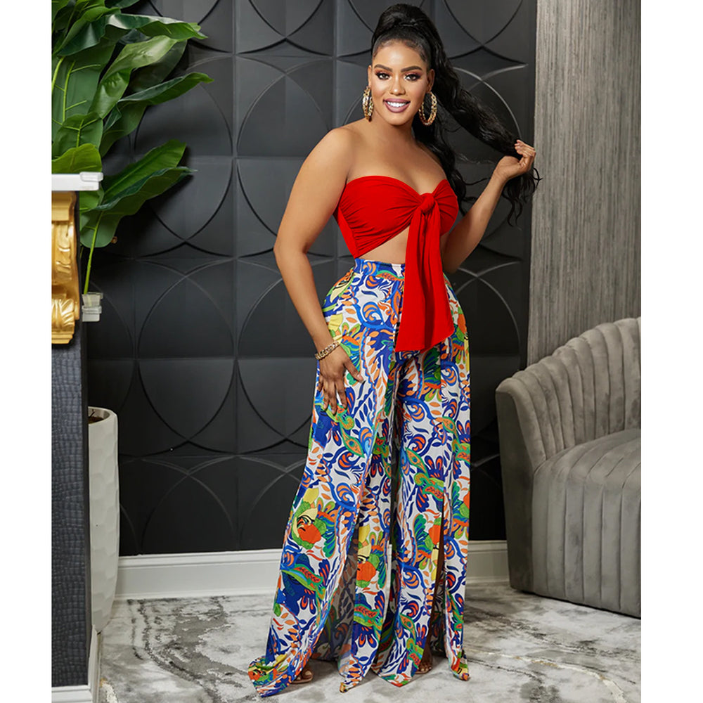 C5815 cross-border fashion two-piece set: bandeau top & backless printed slit pants - new arrivals for  &  (us/europe)