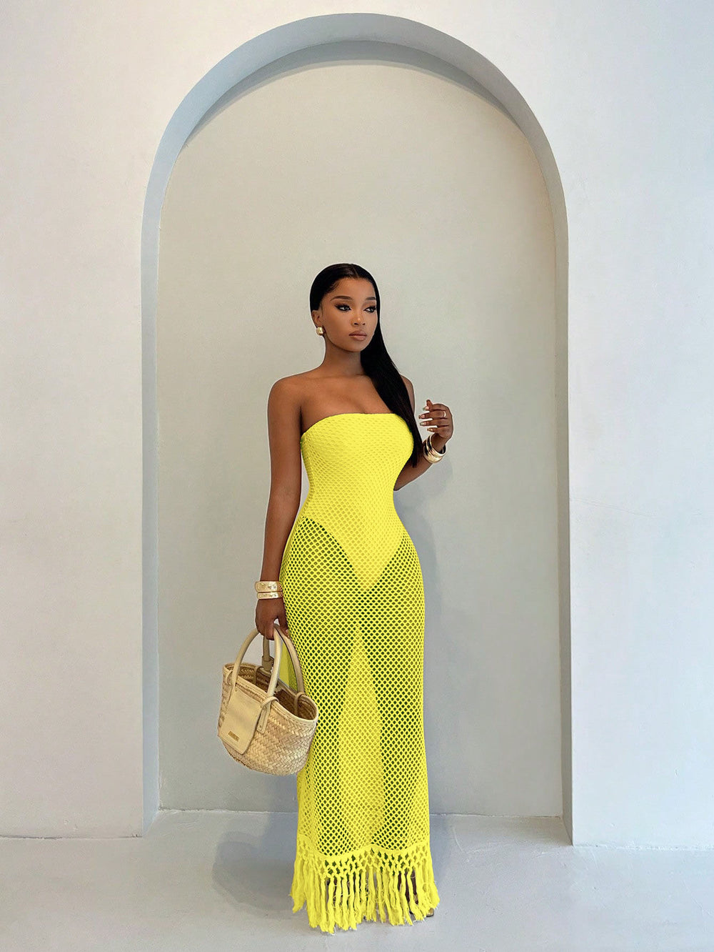 Summer new  resort style women's bandeau cutout sexy knit unique two-piece dress set