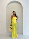 Summer new  resort style women's bandeau cutout sexy knit unique two-piece dress set