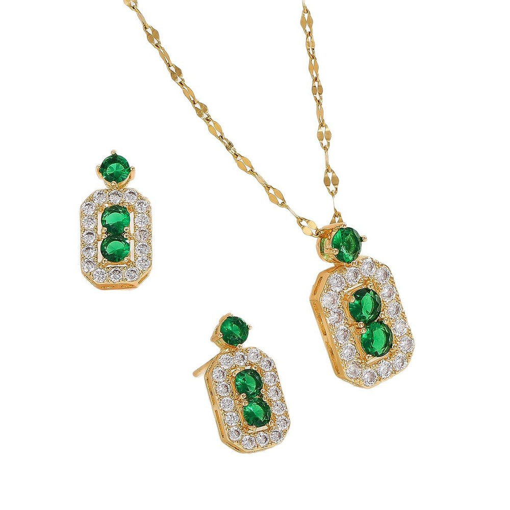 Titanium steel necklace women's long emerald gemstone pendant earrings classy light luxury cross-border clavicle chain jewelry wholesale