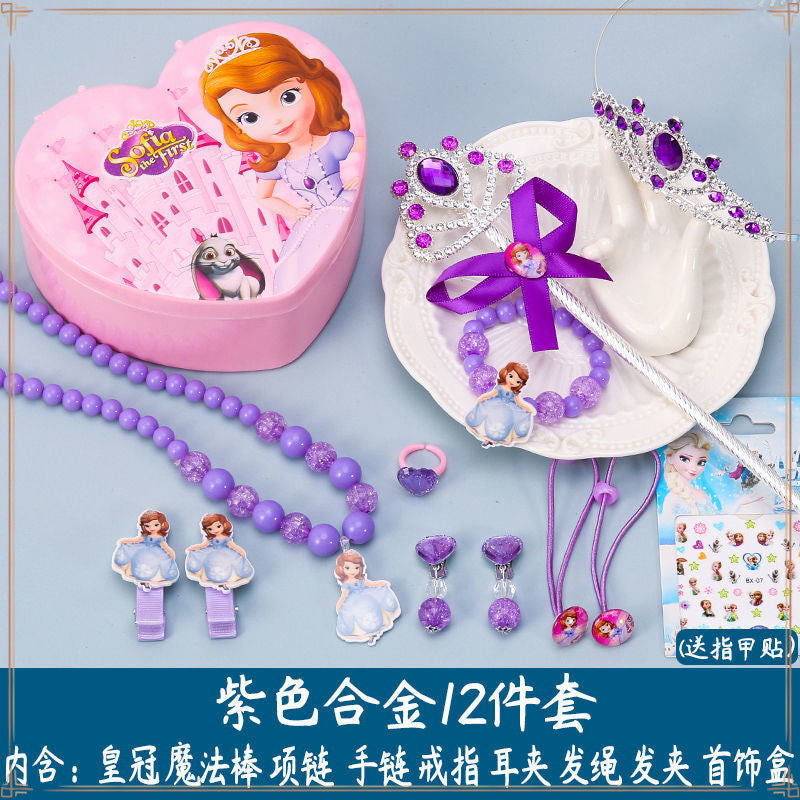 Crown Tiara Children's Little Princess Crown Magic Wand Hair Accessories Set Princess Elsa Necklace Girls Jewelry Box