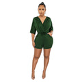 C6308 special offer: no returns or exchanges. please purchase with care. cross-border fashion women's tie-up v-neck mid-sleeve shorts jumpsuit