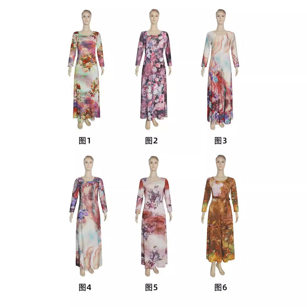 african plus size women's clothing:  &  printed round neck slimming a-line dress