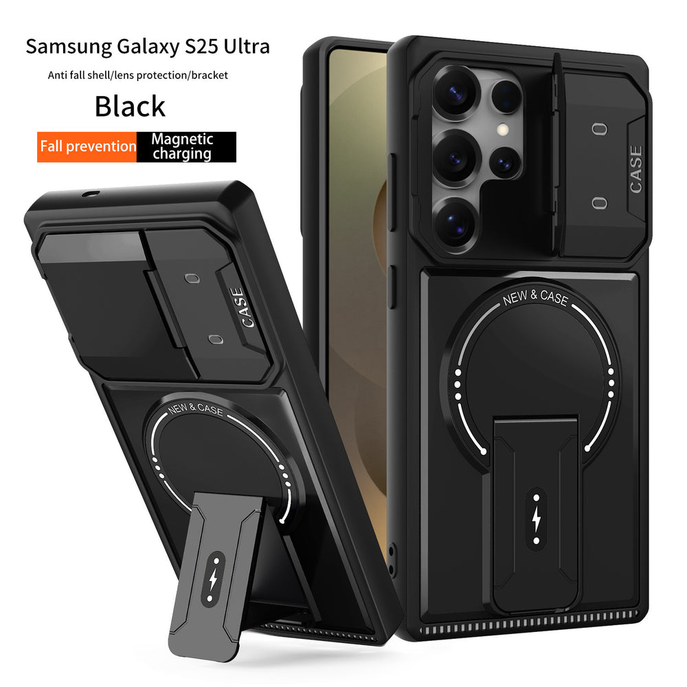 compatible samsung s25 ultra armor case with magnetic stand, s26 lens protection, full coverage, and drop-proof design (a07)