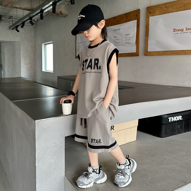 Boys' sleeveless summer outfit  new kids' summer vest basketball tracksuit summer style big kids' boys' clothing