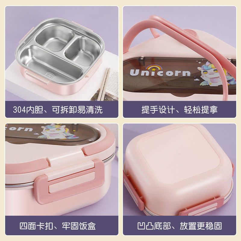 304 stainless steel lunch box for students - includes lid, spoon, and square insulated food container. adult divided bento box, microwave safe