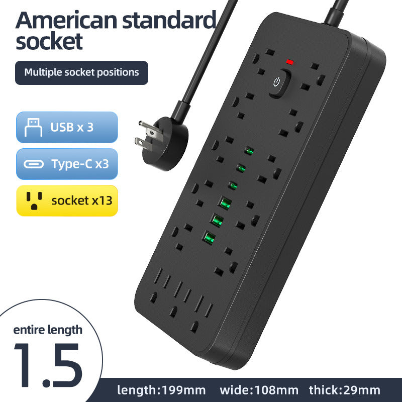 110v power strip extension cord with overload protection, usb charging outlet, us/canada/mexico standard, pd socket, taiwan version