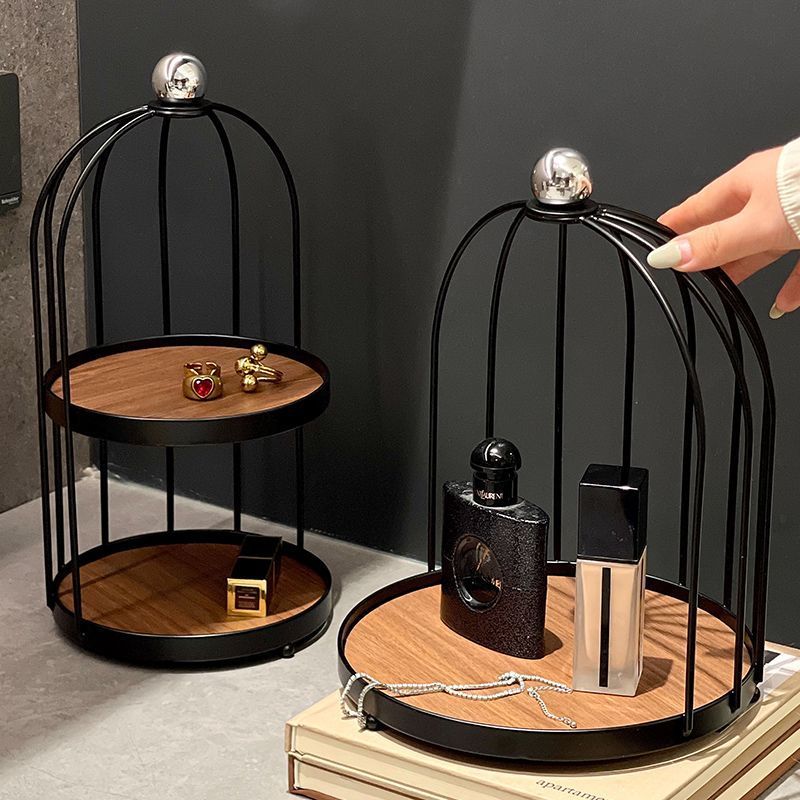 Classy medieval style cosmetics perfume multifunctional storage rack iron aromatherapy jewelry countertop double layer rack for home