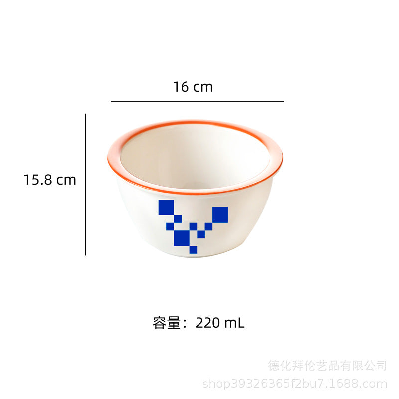 Ins scandinaviancasual style grids geometric fragments creative design color block paint bowl stylish color ceramic bowl