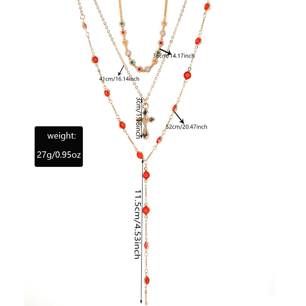 Customized diamond-encrusted cross necklace european and american retro jewelry trendy exaggerated niche stacked sweet cool clavicle chain