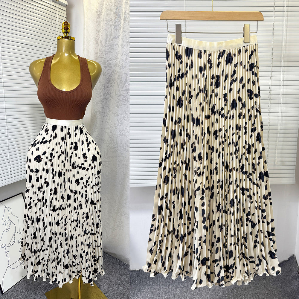K-style high waist elastic waist rufflespleated skirt female a-line skirt slimming lookeasiest for matchwork clothing skirt