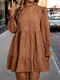 retro texture plus size doll skirt with fungus edge round neck lantern long sleeves looseeasiest for match