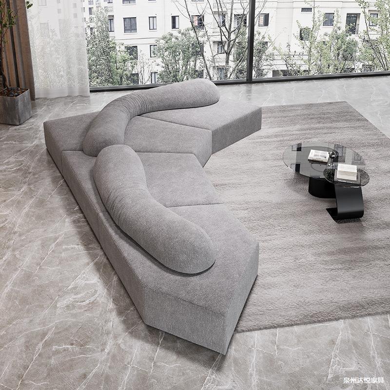Italian rock fabric sofa - irregular modular sofa set for large villas and apartments - custom shaped sectional for high-rise living spaces