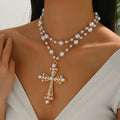 Wholesale oversized cross necklaces - european & american style, statement jewelry with pearl accents, punk cool, high-end women's necklaces