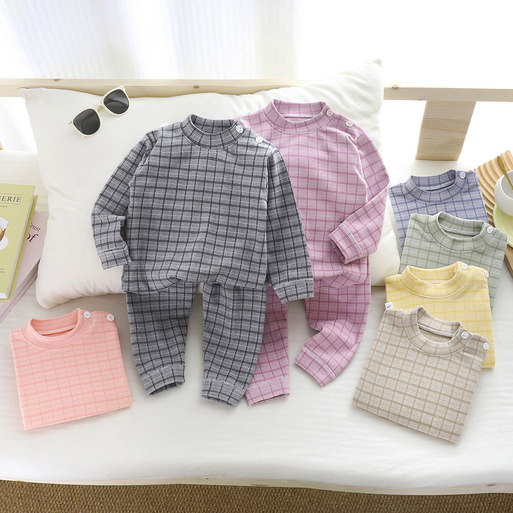 Kids german velvet home clothes suit boys and girls fall and winterheattechintimateschildren's bottom pajamas autumn clothes and long trousers
