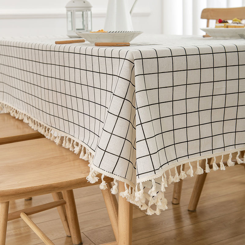 Ins tablecloth fabric cotton and linen small fresh scandinavian style populargirl heart plaid coffee table dining table dormitory desk mat