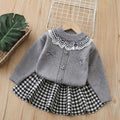 Girls' sweater set: new korean style, chic bow detail, fresh plaid mini skirt two-piece outfit
